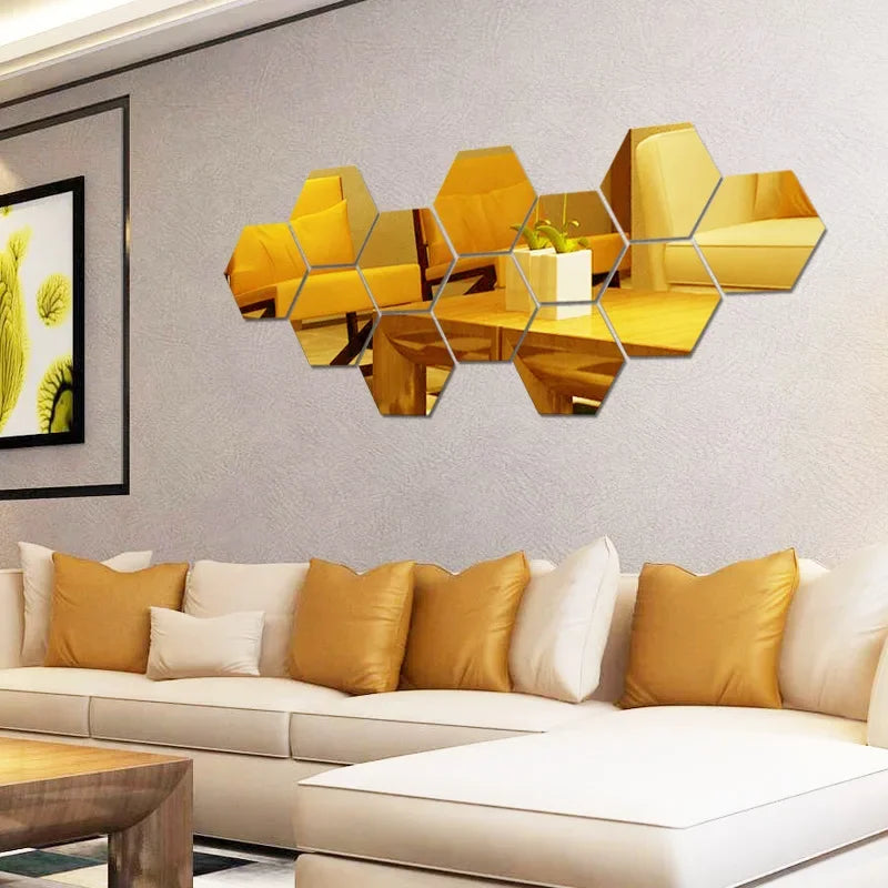 Hexagon Mirror Wall Stickers Self-Adhesive Acrylic Decor