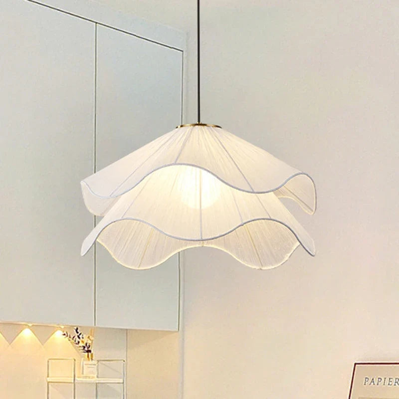 Nordic Minimalist Cream Fabric LED Pendant Light Fixture