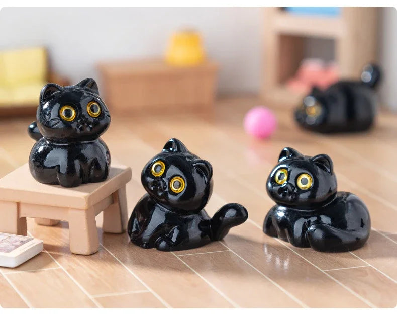 Black Cat Resin Mini Figurines Desktop Decoration Set