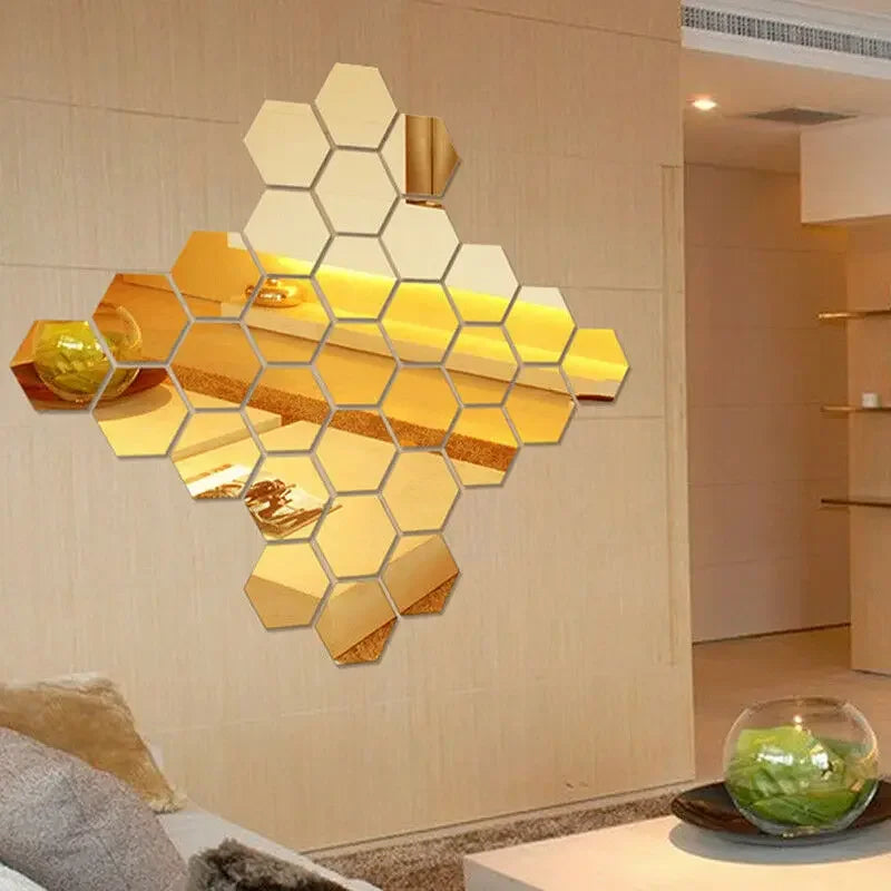 Hexagon Mirror Wall Stickers Self-Adhesive Acrylic Decor
