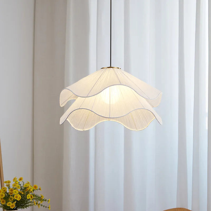 Nordic Minimalist Cream Fabric LED Pendant Light Fixture