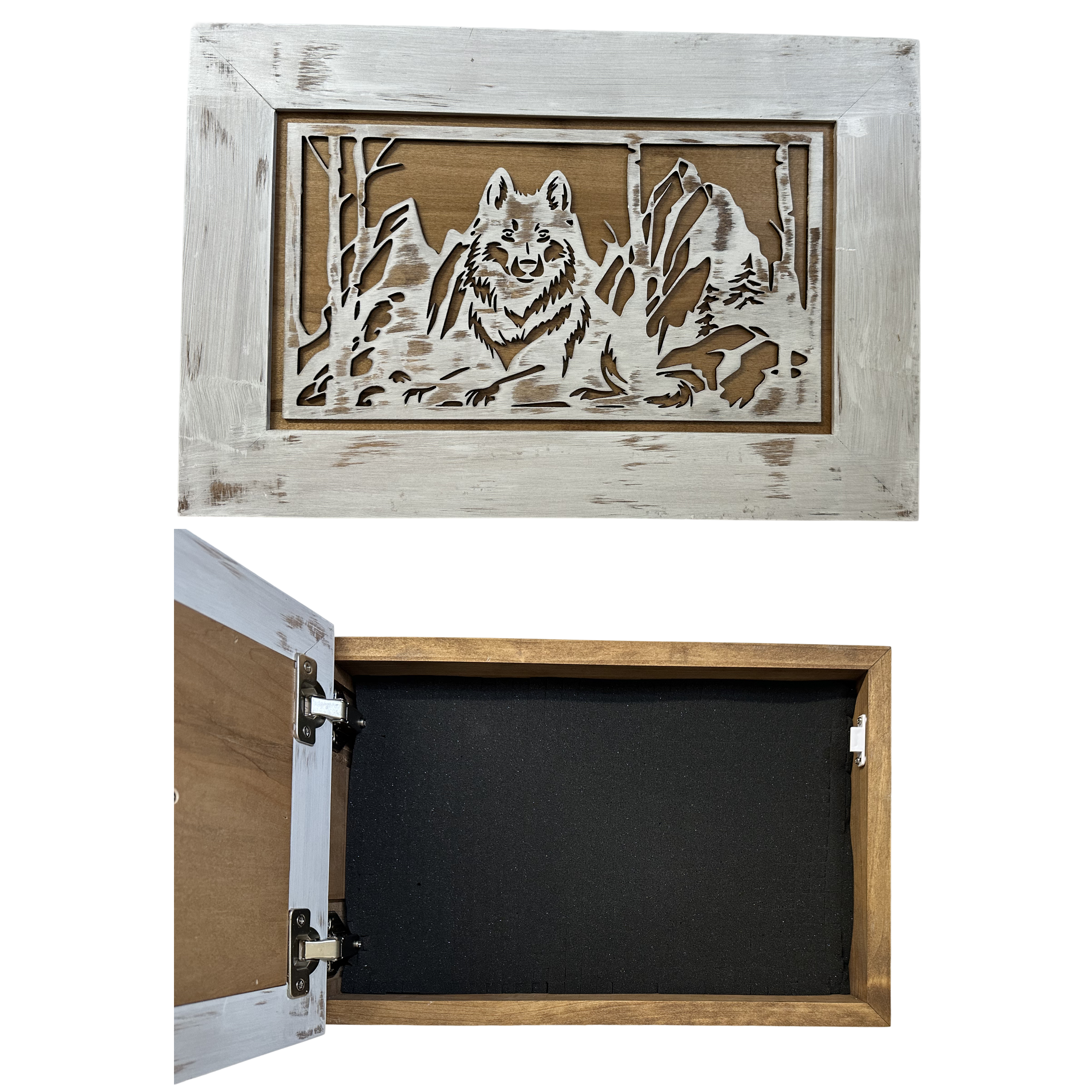 White Wolf Gun Concealment Furniture - Handcrafted Hidden Gun Storage Wall Decor - Hidden Gun Shelf with Magnetic Lock for Quick Access