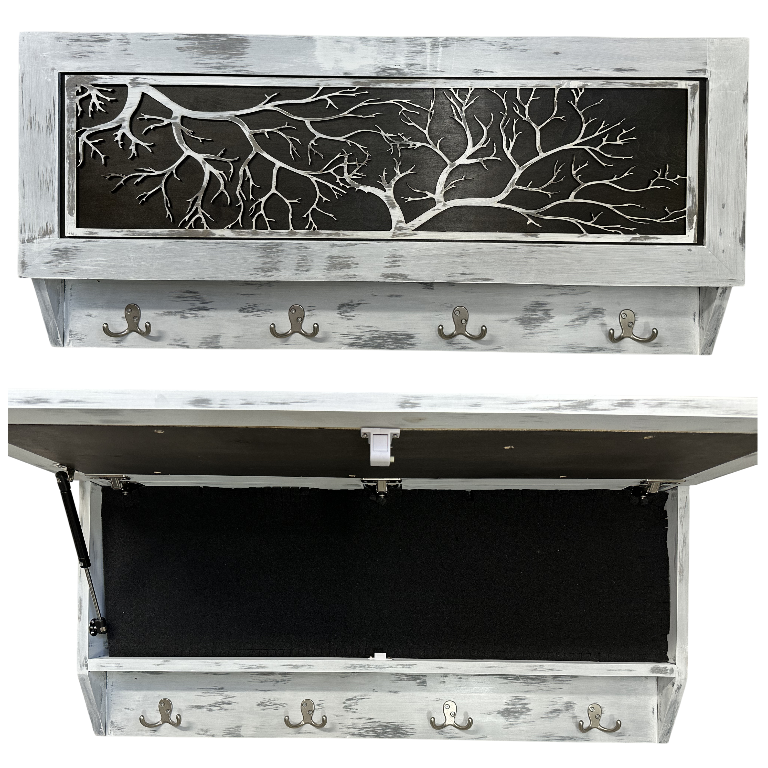 Winter Family Tree Gun Concealment Decor - Handcrafted Wooden Gun Cabinets - Gun Shelf Hidden Storage for Rifles, Shotguns, & Handguns - Quick Access Hidden Wall Safe