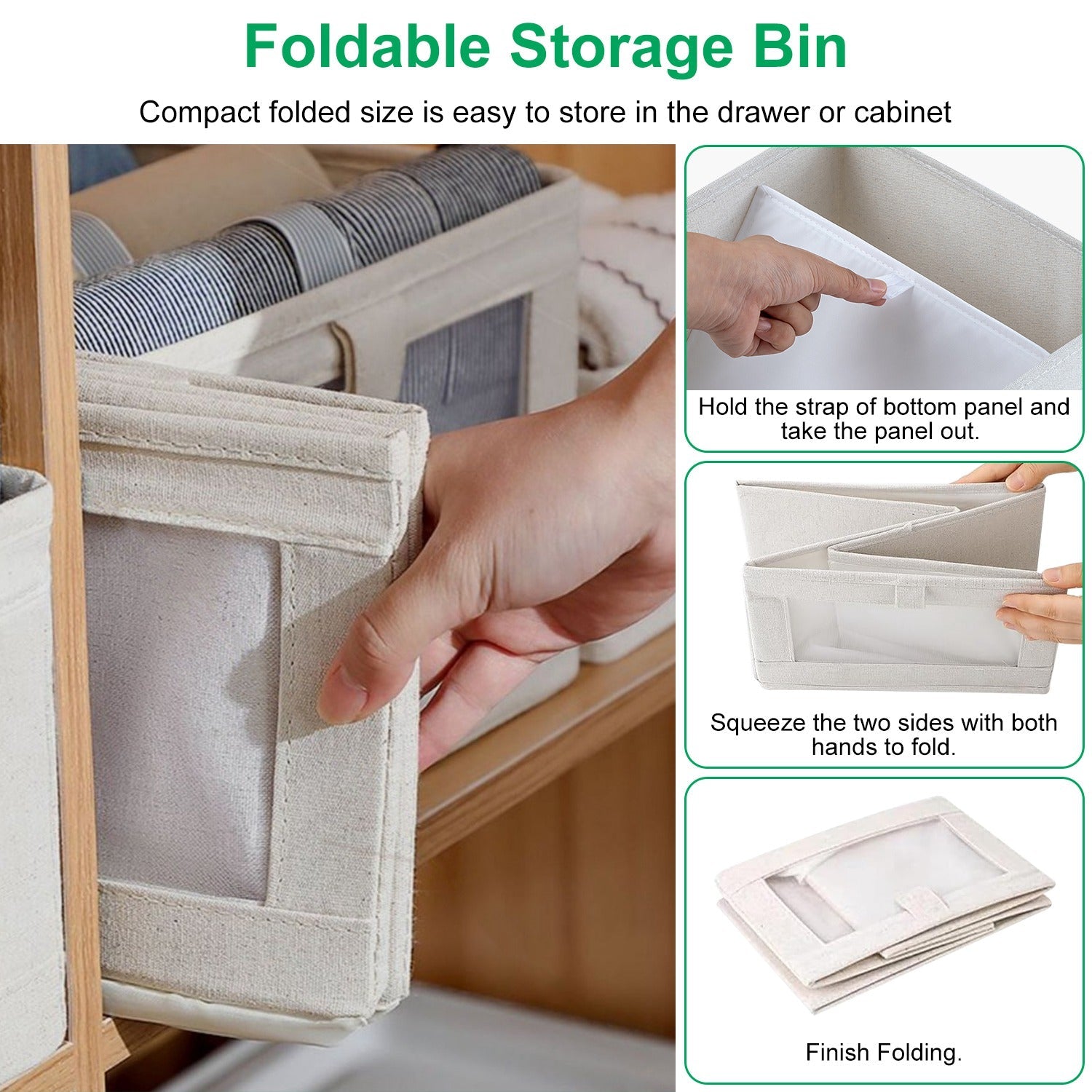 4-Pack Foldable Linen Storage Bins With Clear Window