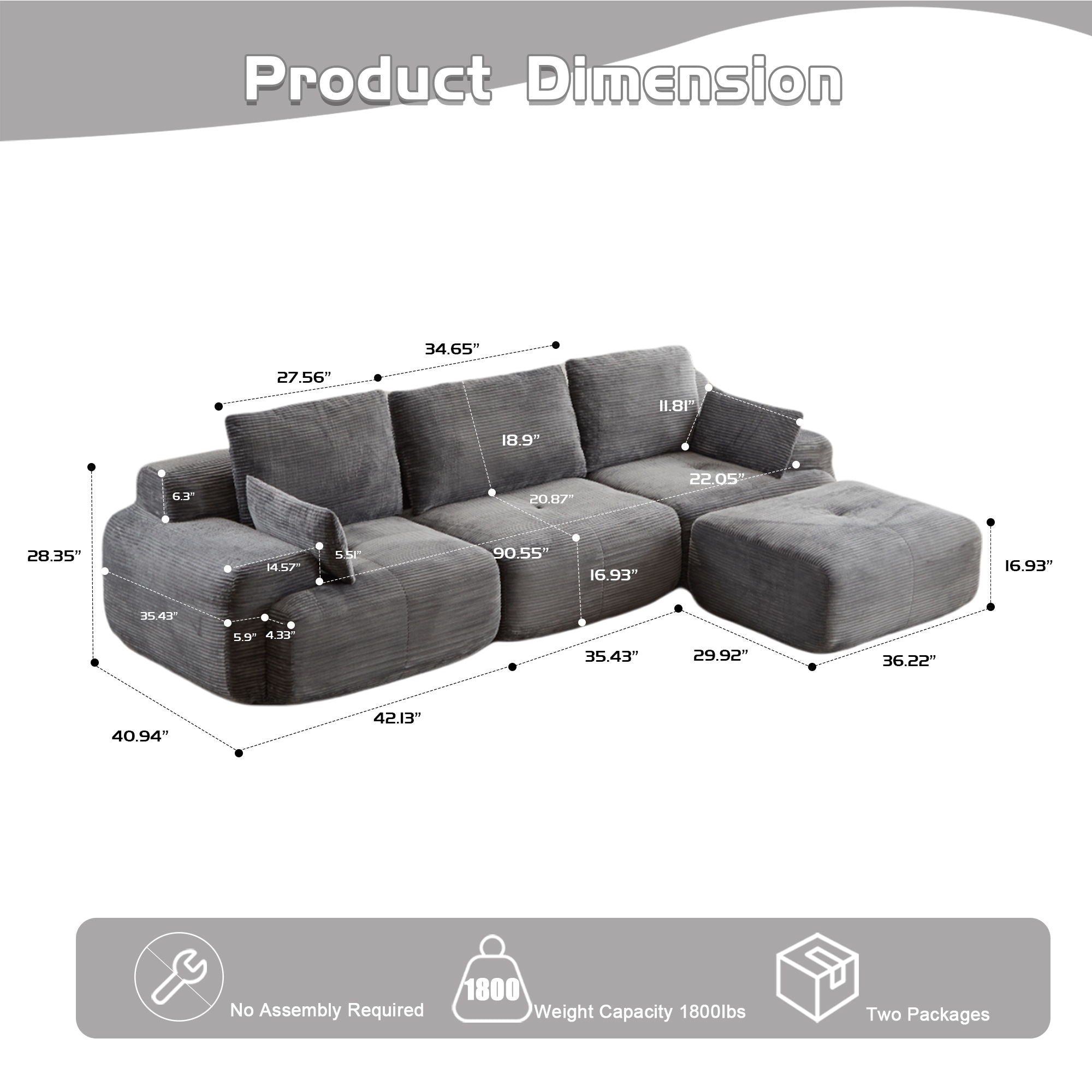 Large Compressed Sectional Sofa Couch For Living Room