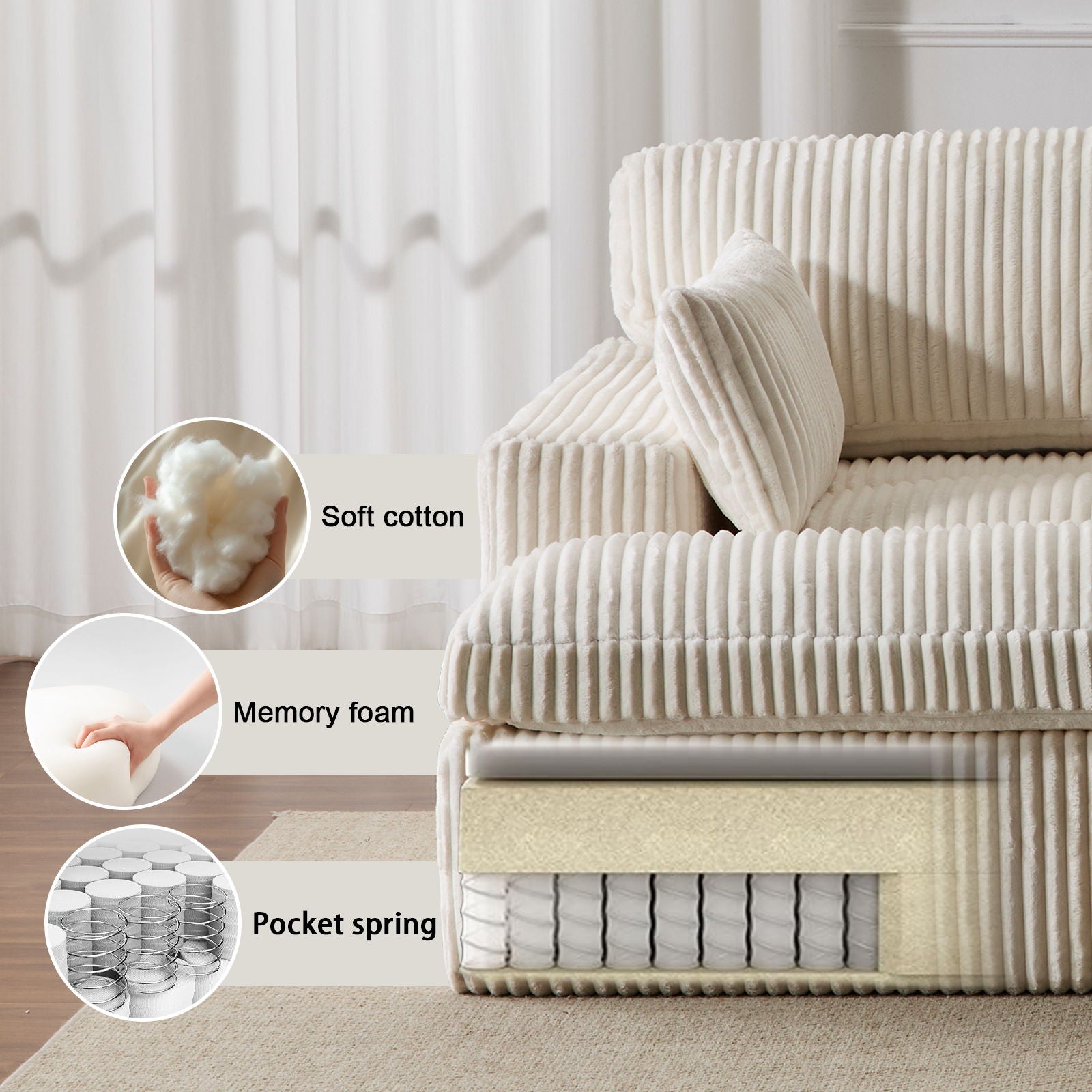 Oversized Double Chaise Lounge Chair Upholstered Cloud Couch