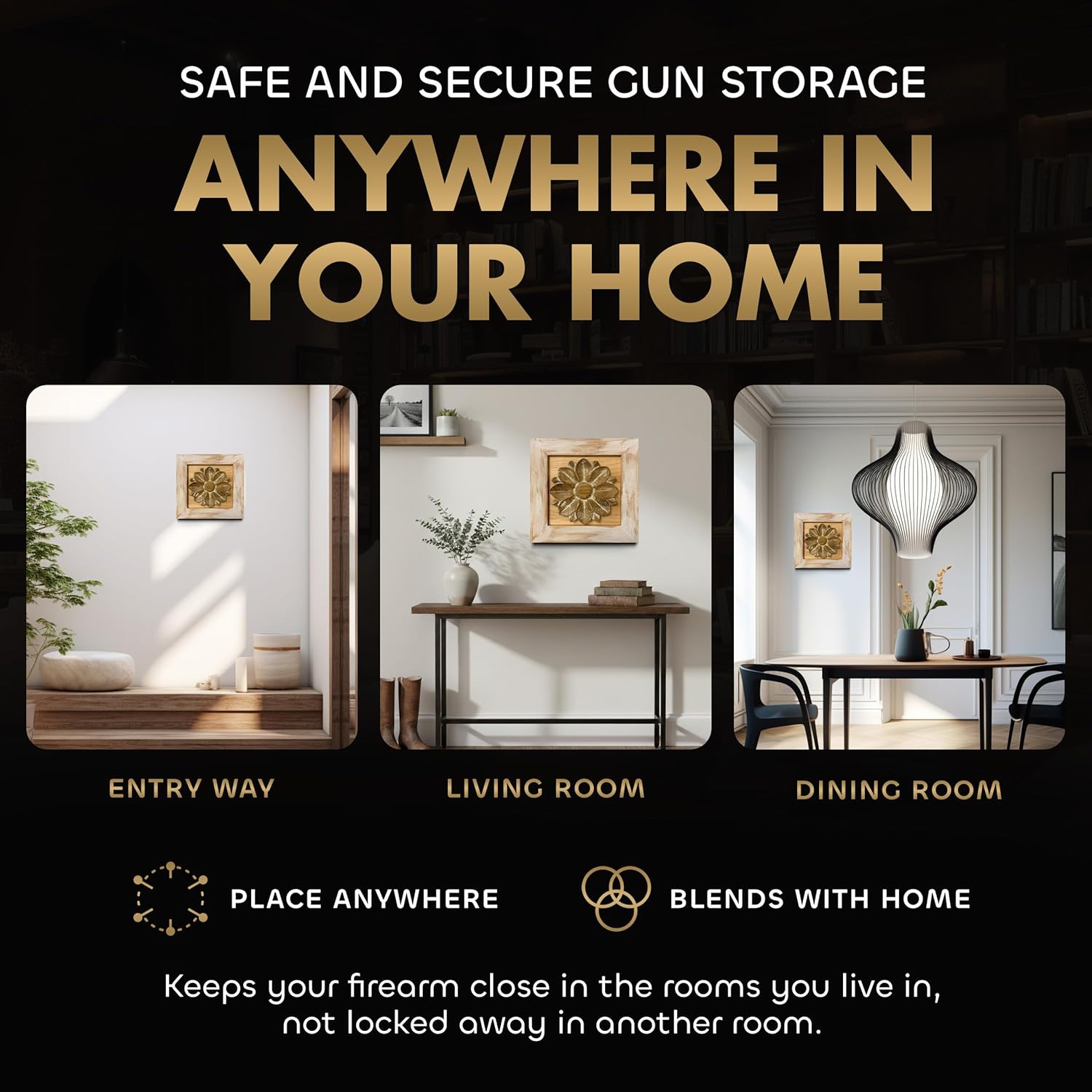 Wild Flower Hidden Gun Storage Wall Decor - Handcrafted Gun Concealment Furniture - Quick Access Handgun Safe with Magnetic Lock - Secure Hidden Wall Safe - USA Made (White)