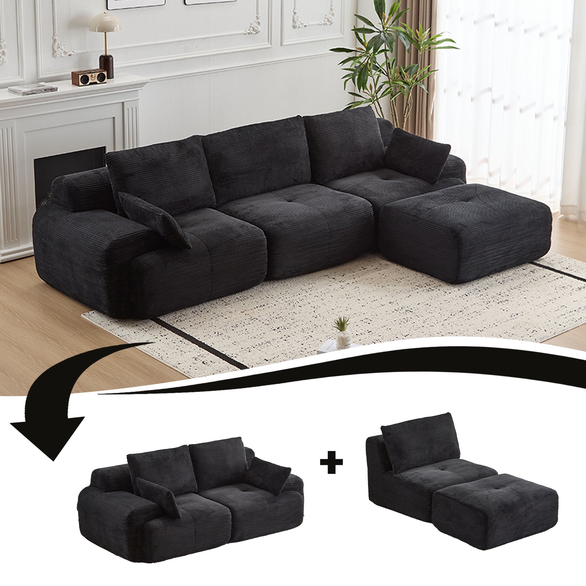 Large Compressed Sectional Sofa Couch For Living Room