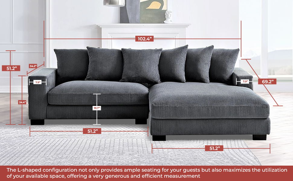 Oversized L-Shaped Sectional Sofa With Chaise