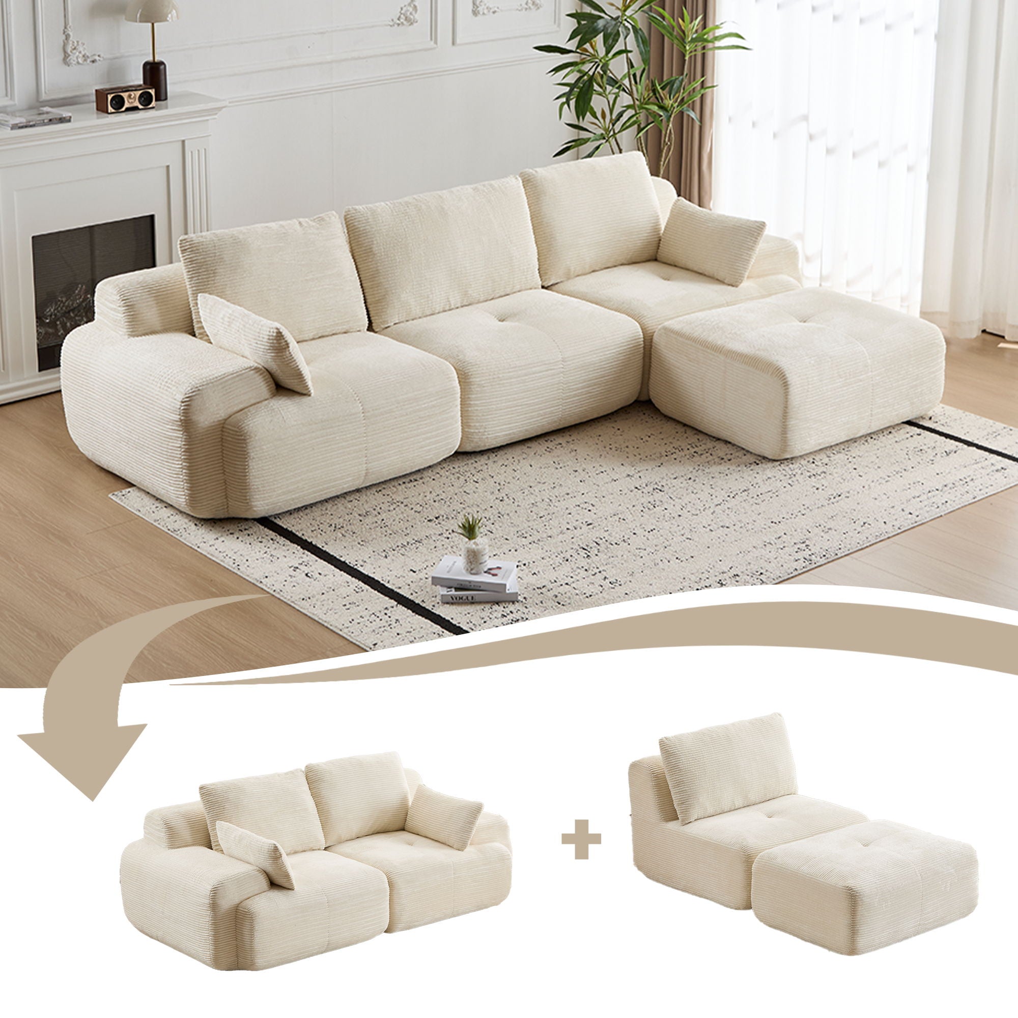Large Compressed Sectional Sofa Couch For Living Room