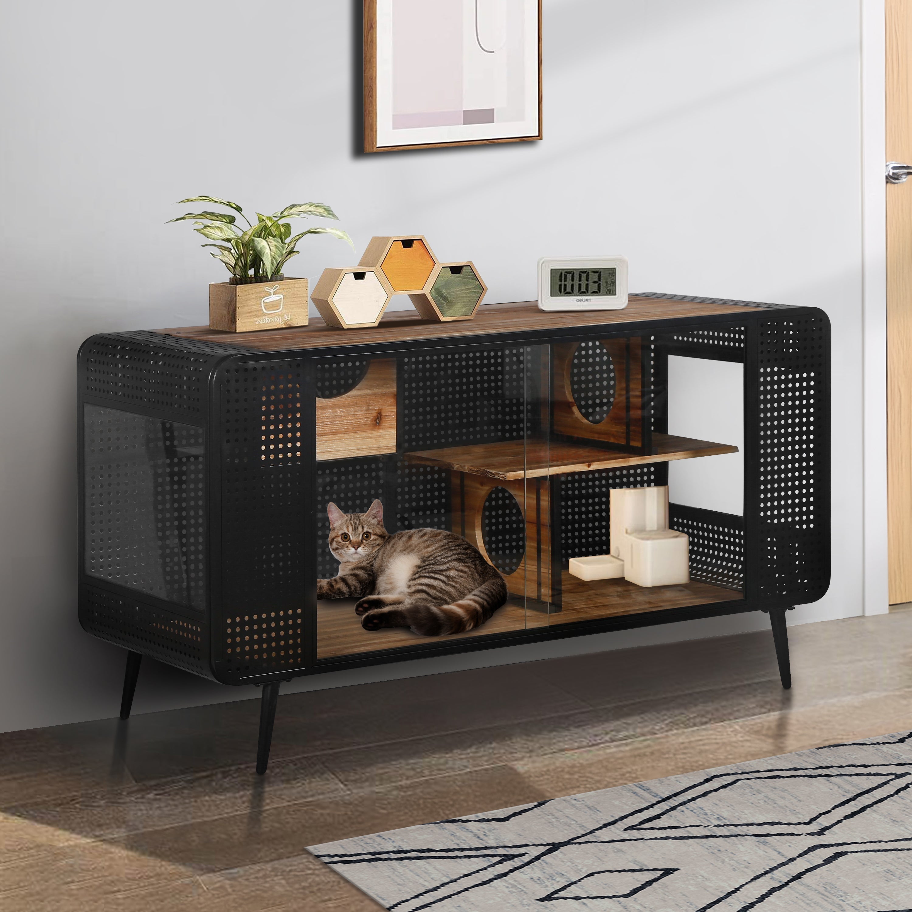 Modern Spacious Cat House Black + Brown