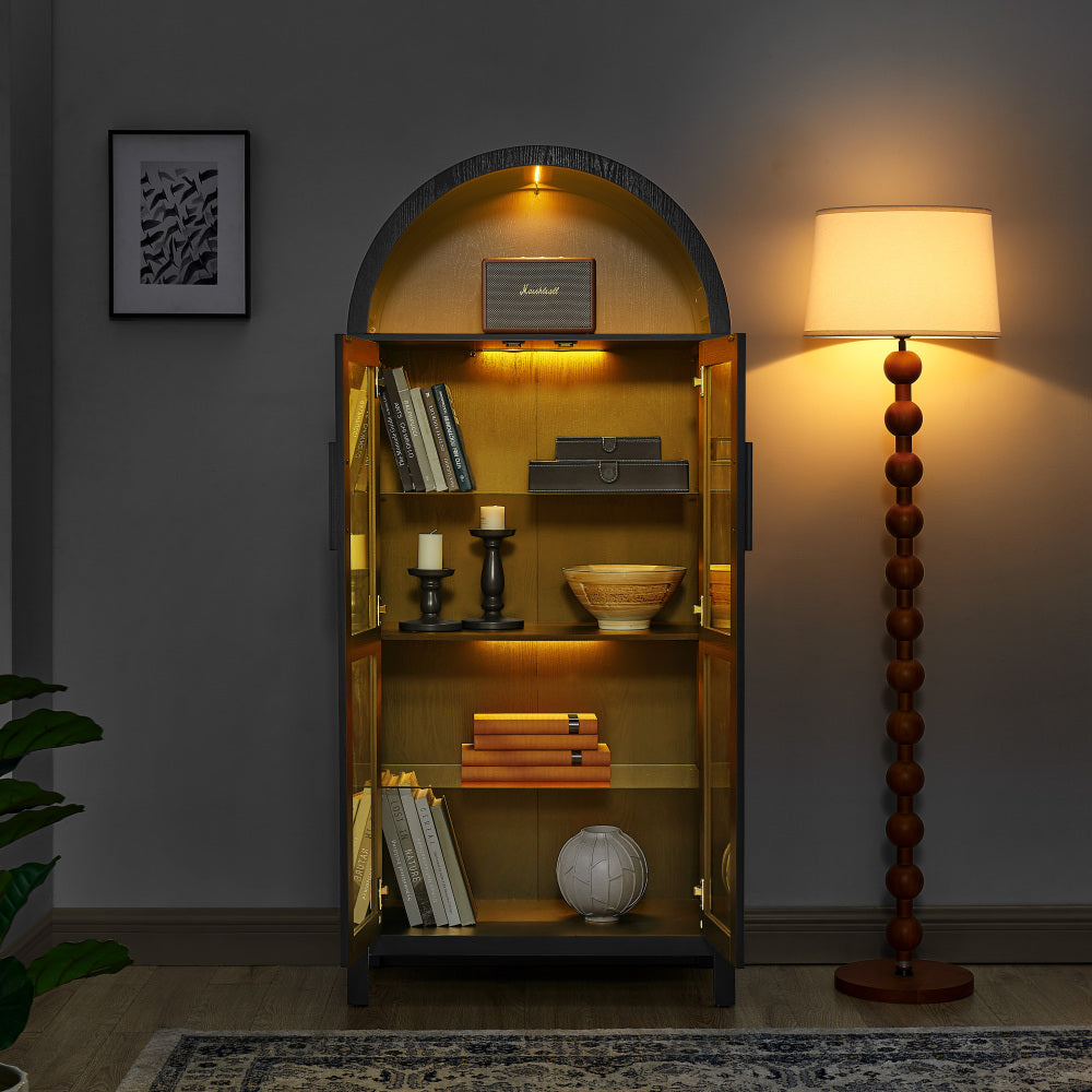 Modern Wood Glass Display Cabinet With LED Light