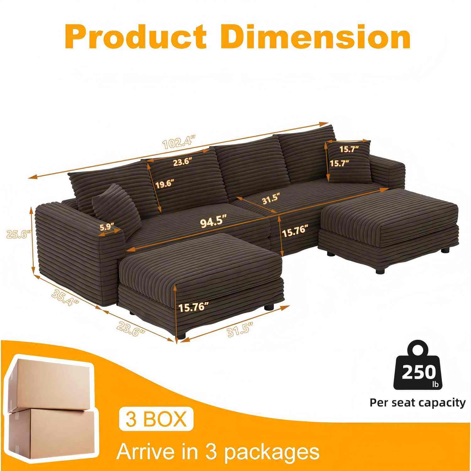 Modern Upholstered Cloud Couch Deep Seat Sofa