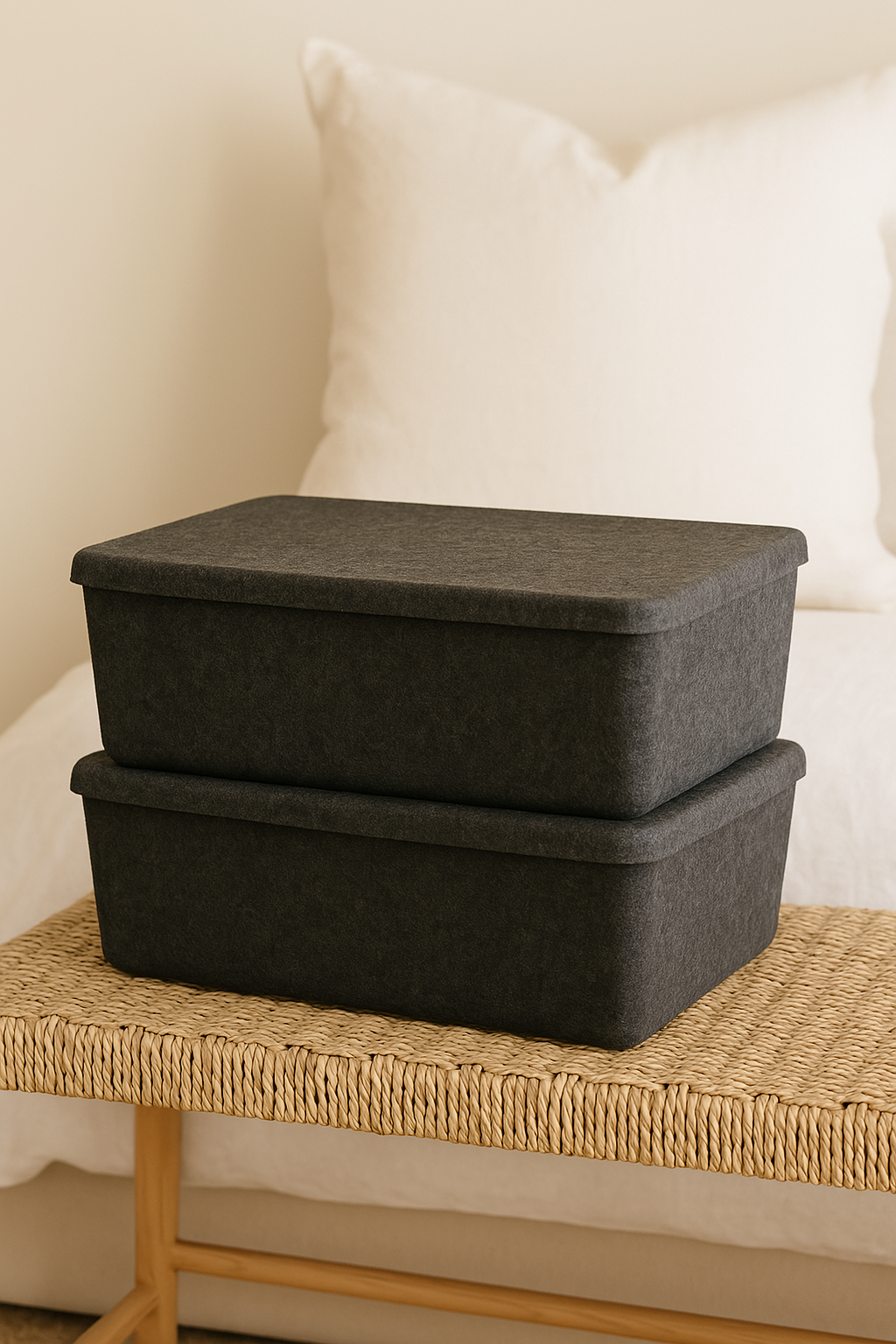 Set of 3 Large Sculpted Storage Bins With Lids