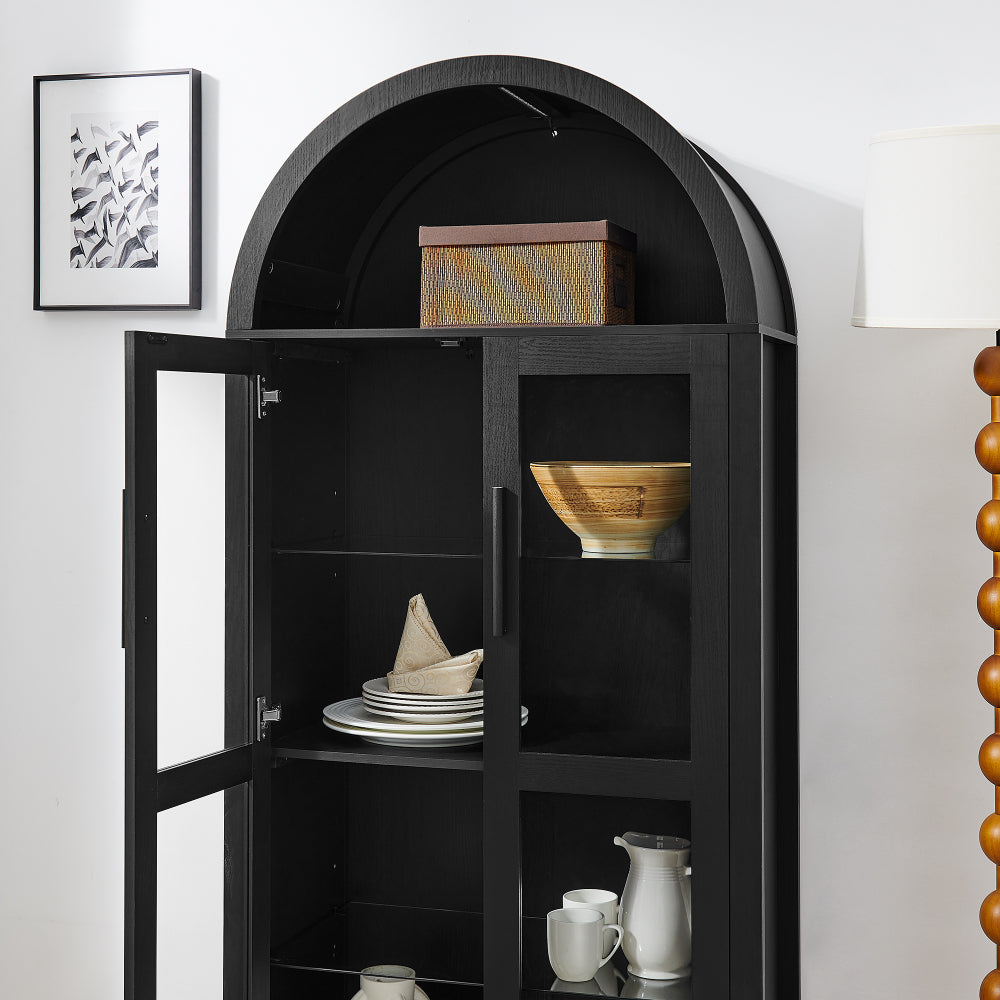 Modern Wood Glass Display Cabinet With LED Light