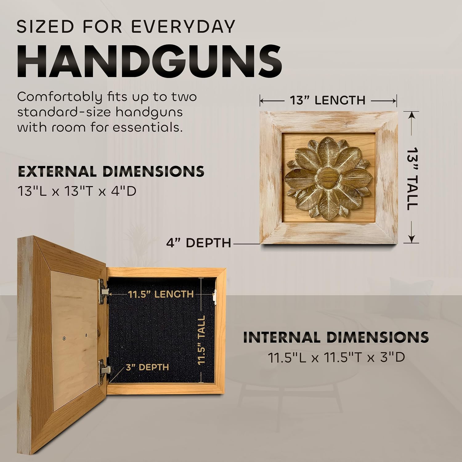Wild Flower Hidden Gun Storage Wall Decor - Handcrafted Gun Concealment Furniture - Quick Access Handgun Safe with Magnetic Lock - Secure Hidden Wall Safe - USA Made (White)