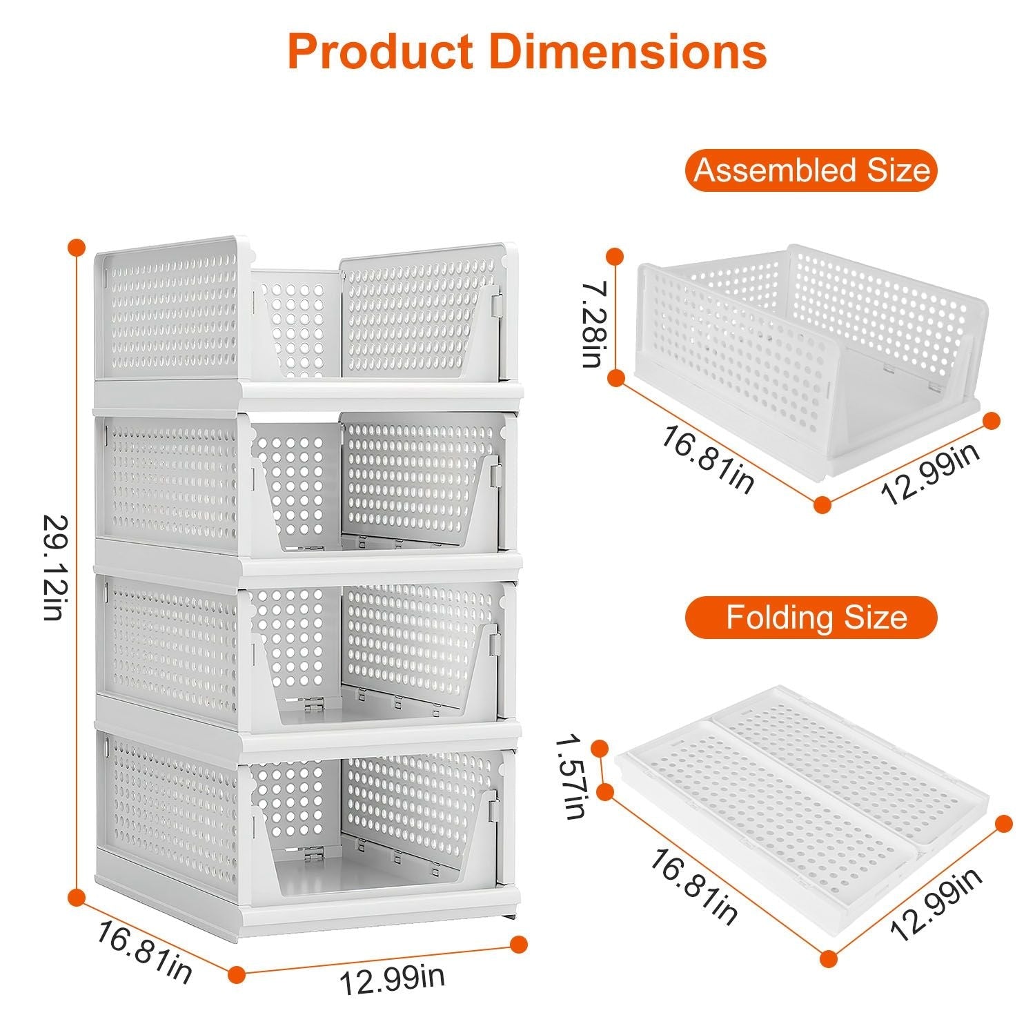 4-Pack Foldable Plastic Storage Boxes With Slide Rails