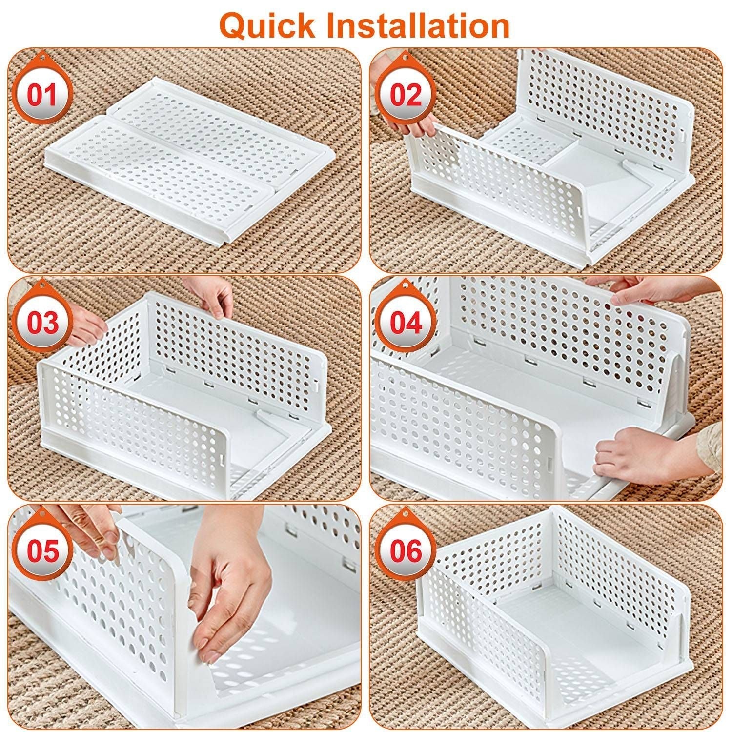 4-Pack Foldable Plastic Storage Boxes With Slide Rails