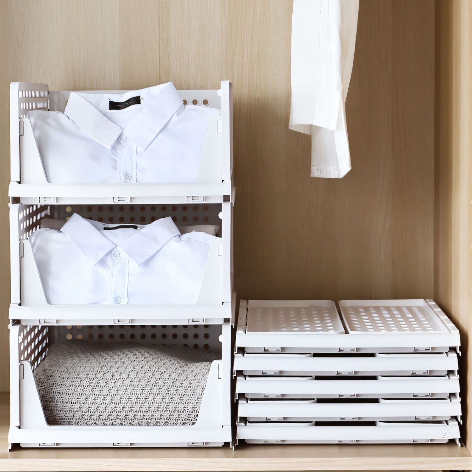 4-Pack Foldable Plastic Storage Boxes With Slide Rails