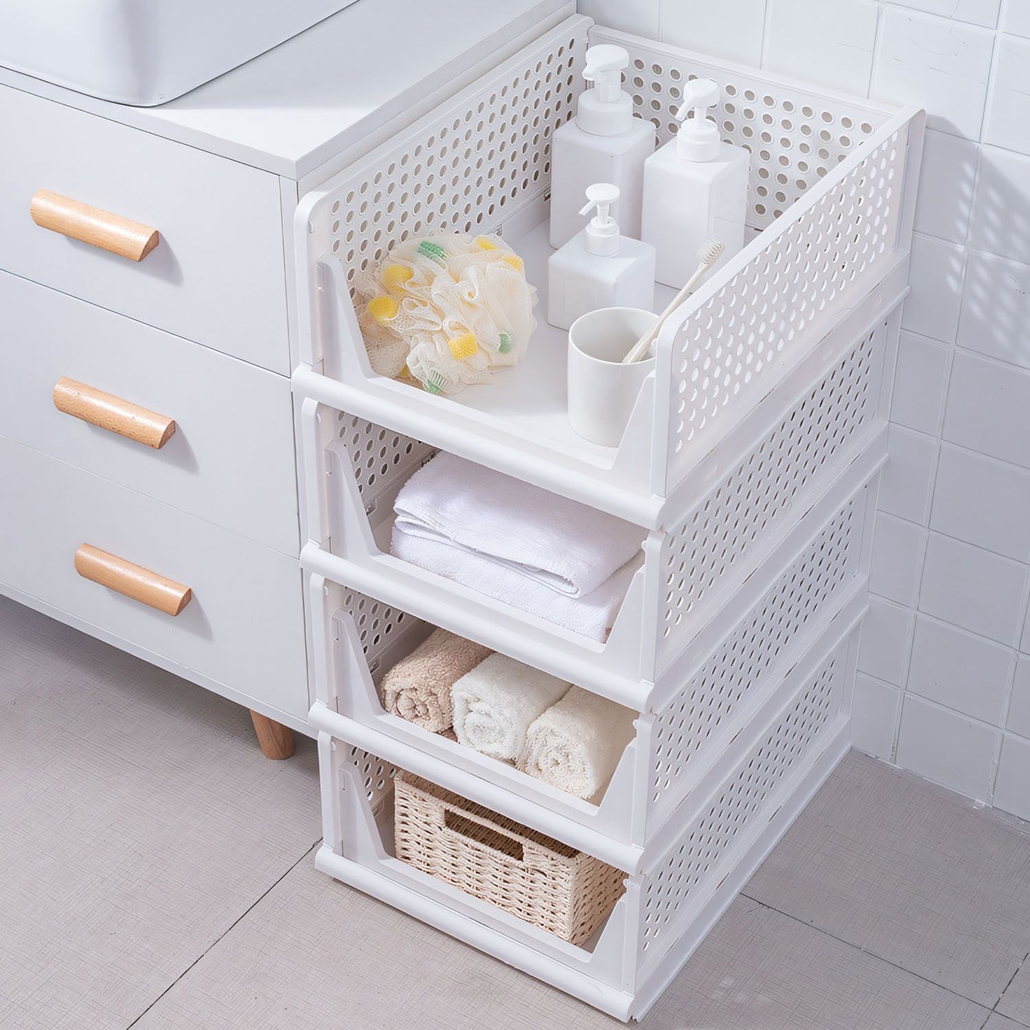 4-Pack Foldable Plastic Storage Boxes With Slide Rails