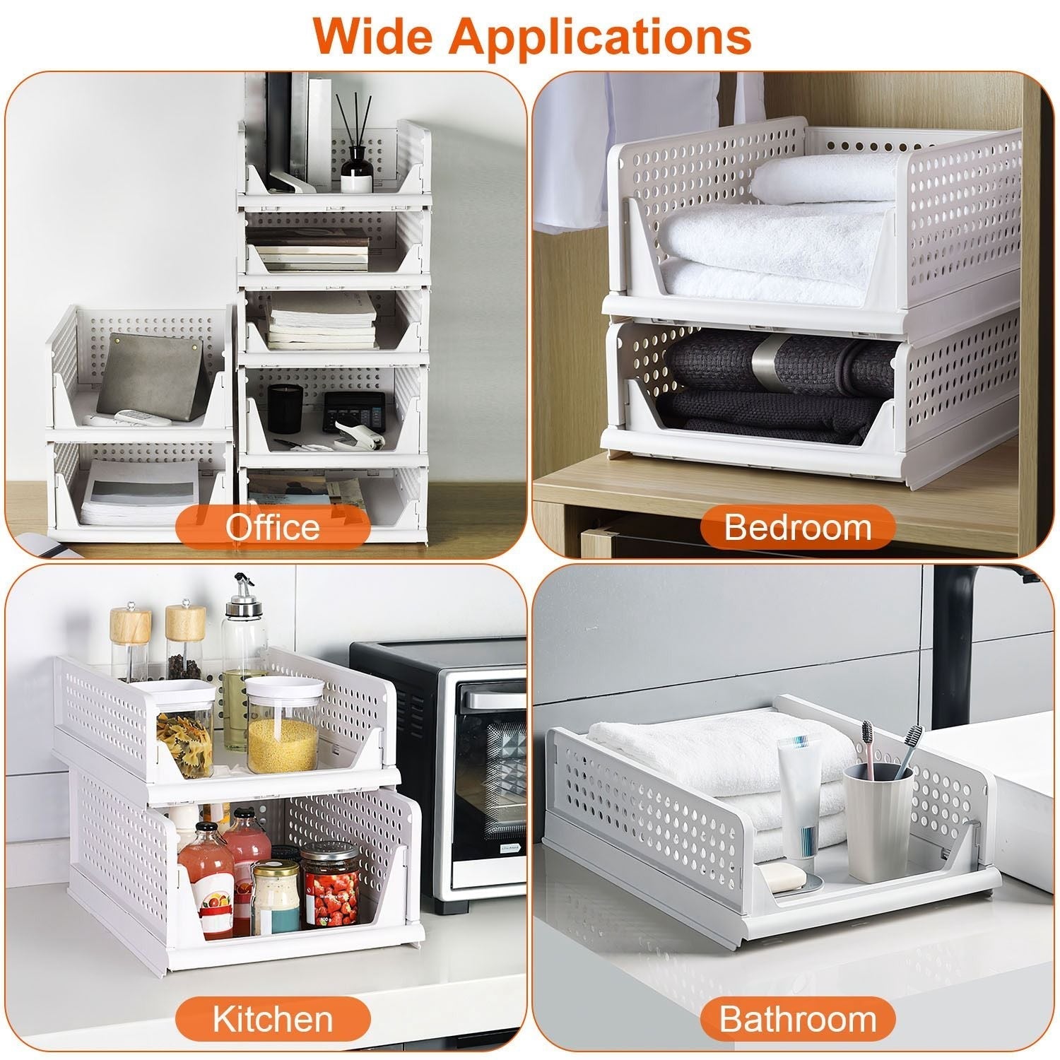 4-Pack Foldable Plastic Storage Boxes With Slide Rails