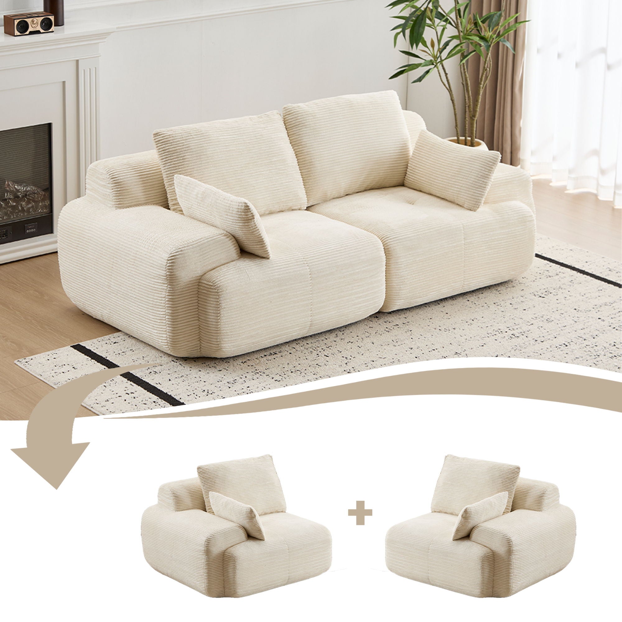 2-Seater Large Sectional Sofa Couch Living Room