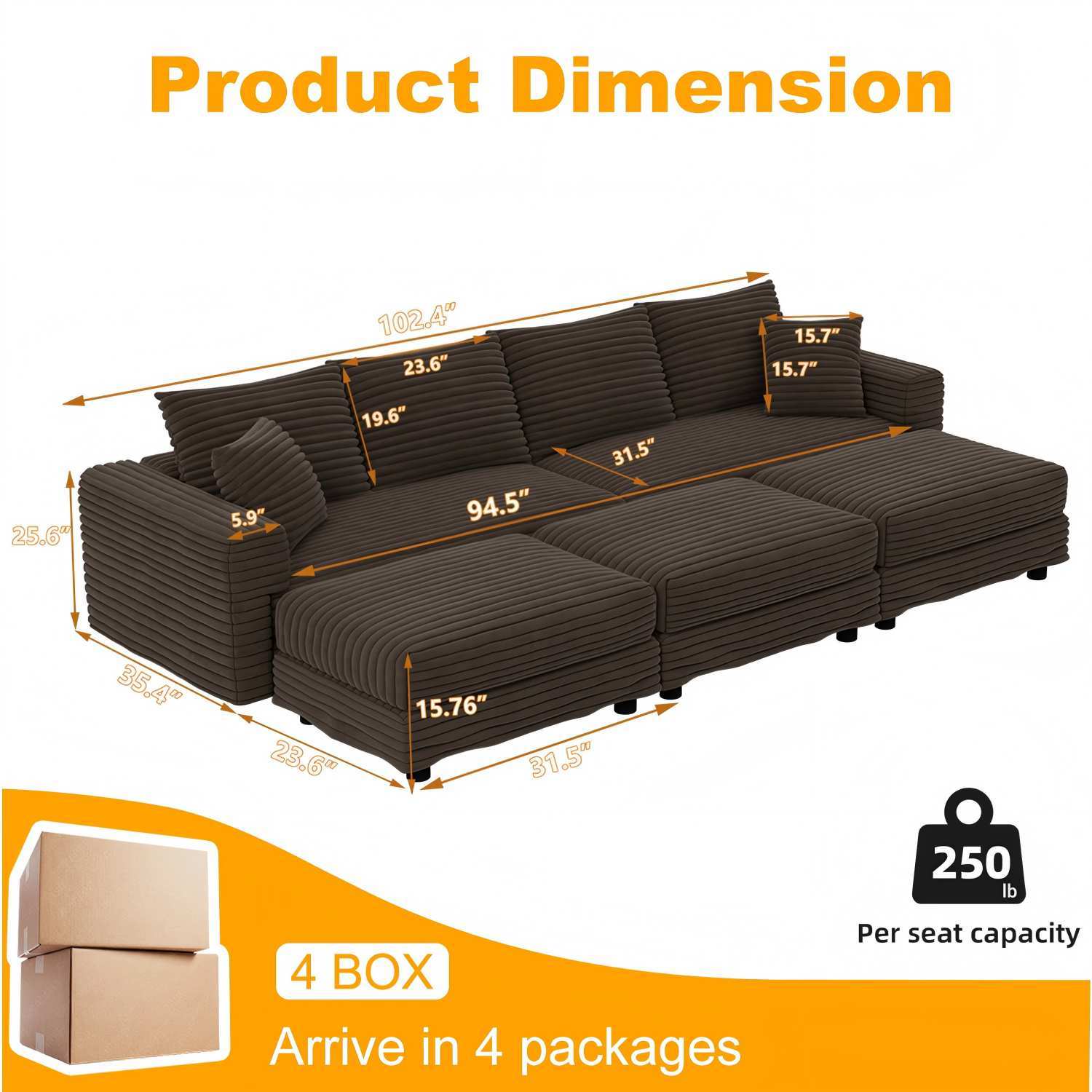 Modern Upholstered Cloud Couch Deep Seat Sofa