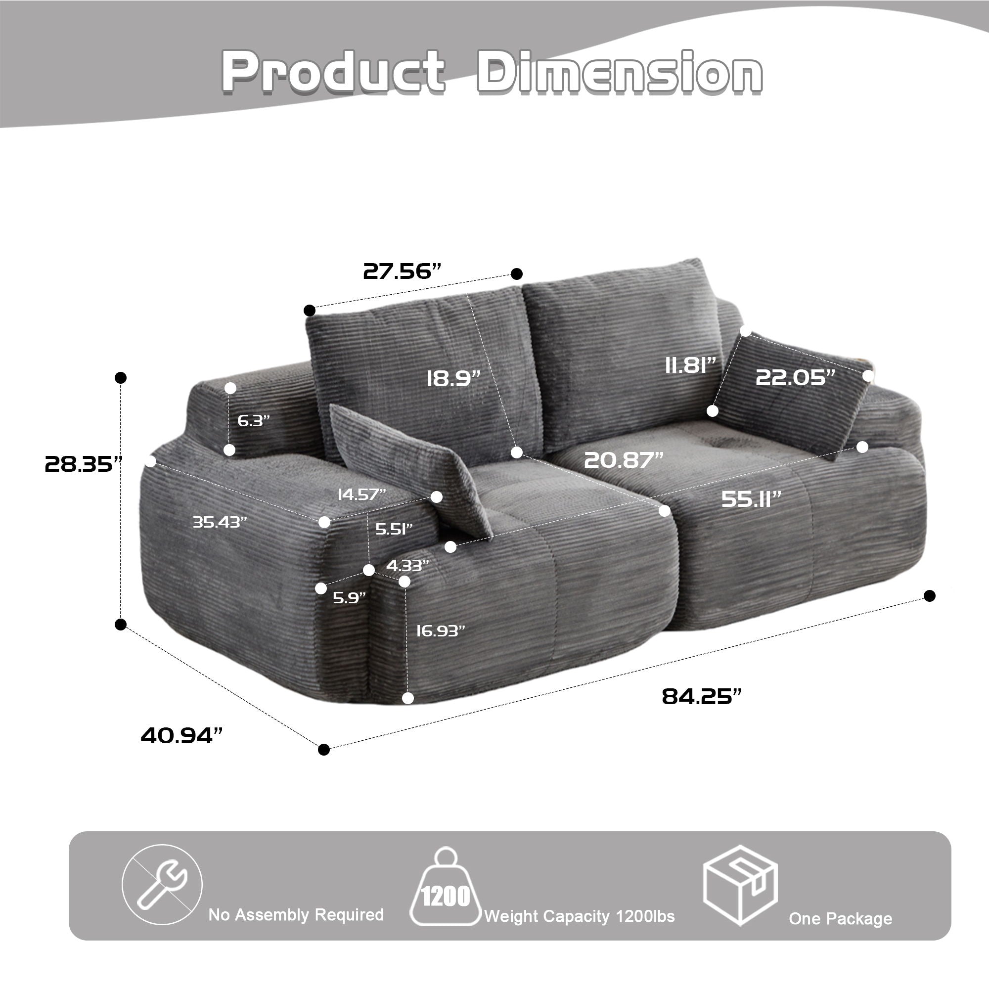 2-Seater Large Sectional Sofa Couch Living Room