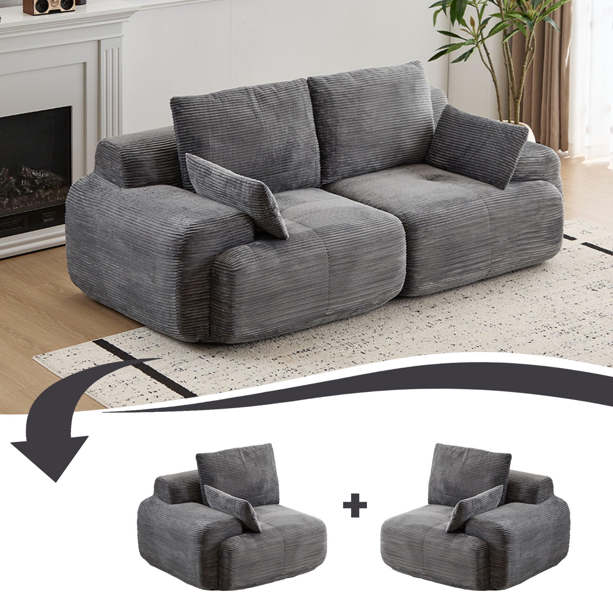 2-Seater Large Sectional Sofa Couch Living Room