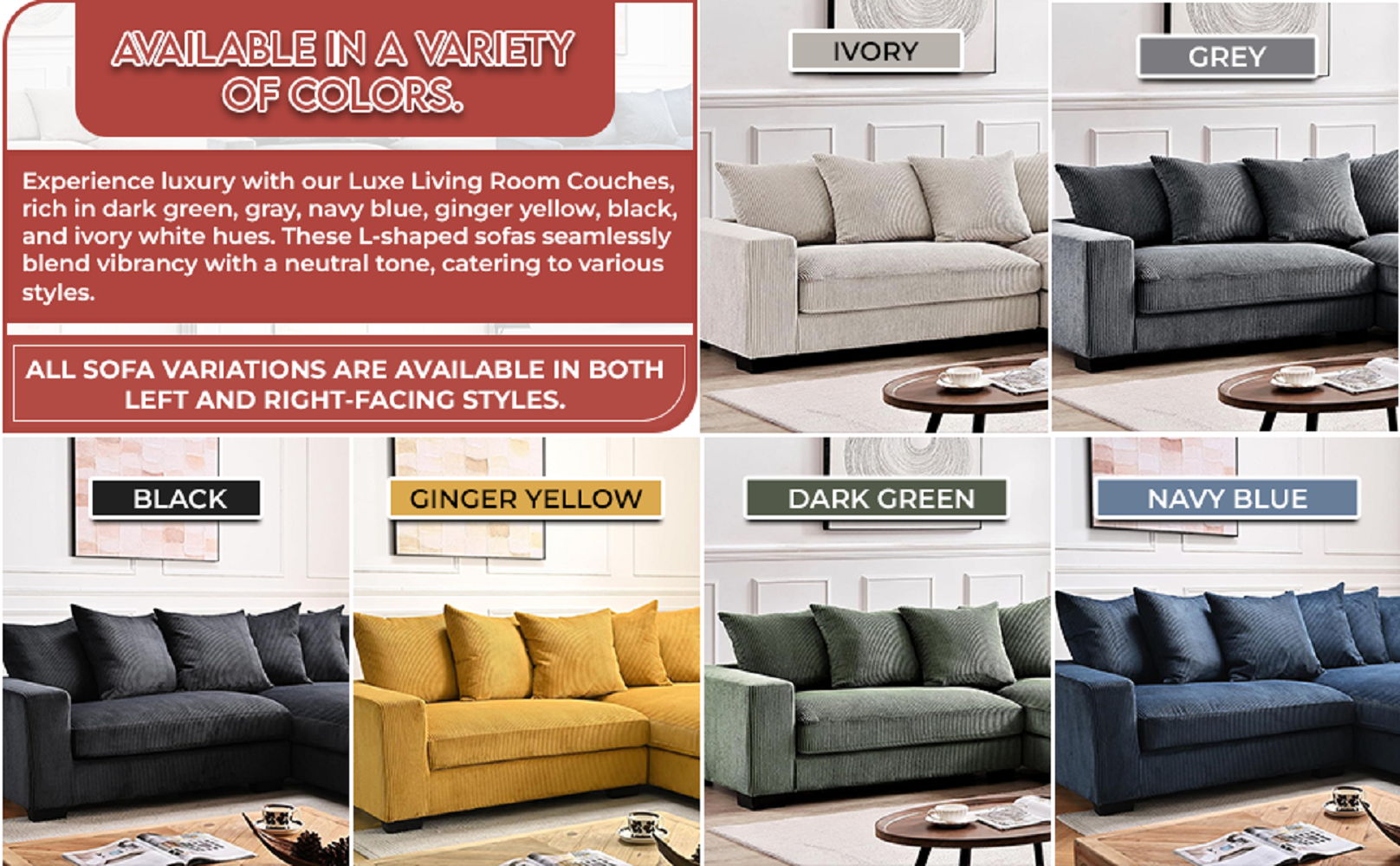 Oversized L-Shaped Sectional Sofa With Chaise