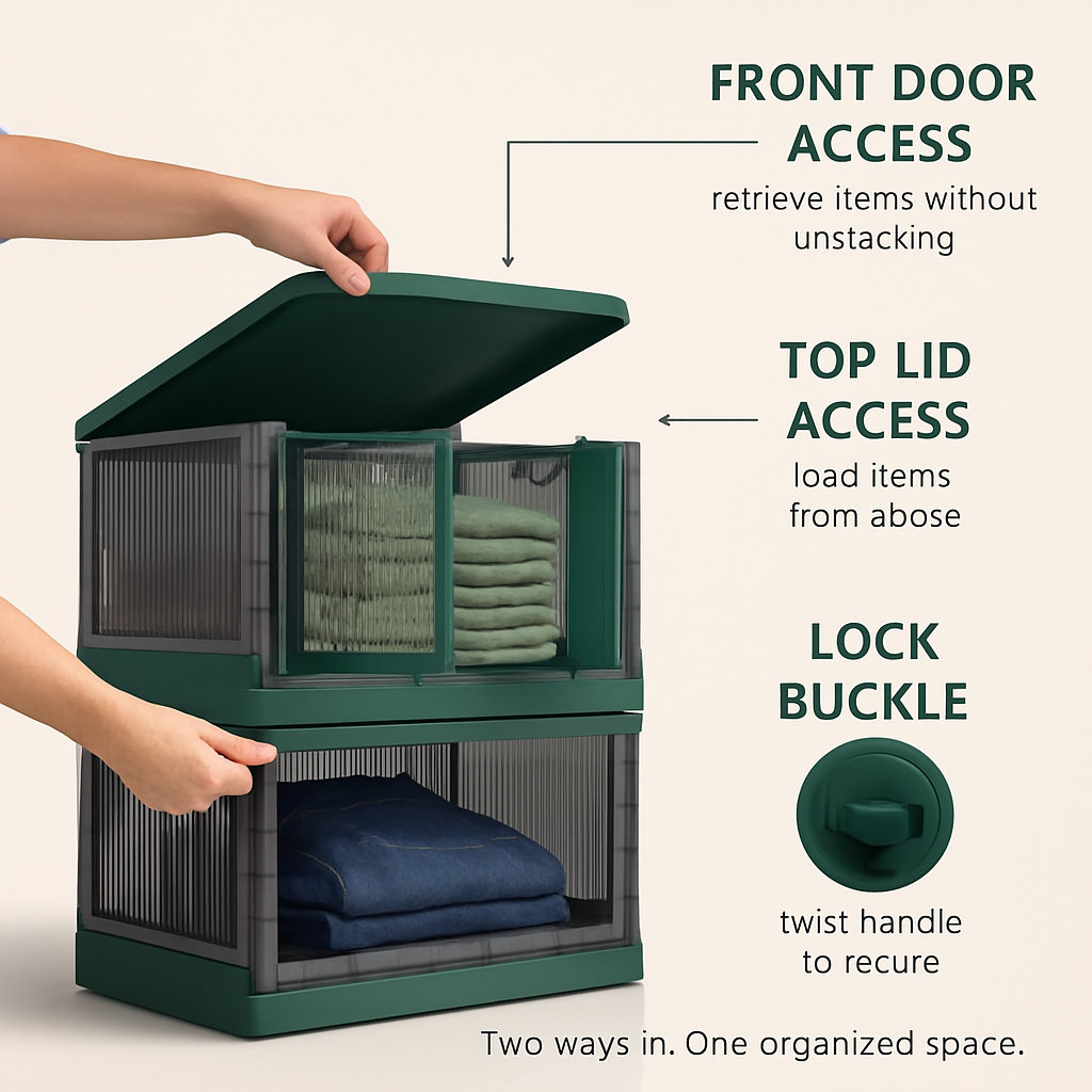 Foldable Storage Bins With Lid Stackable Organizer