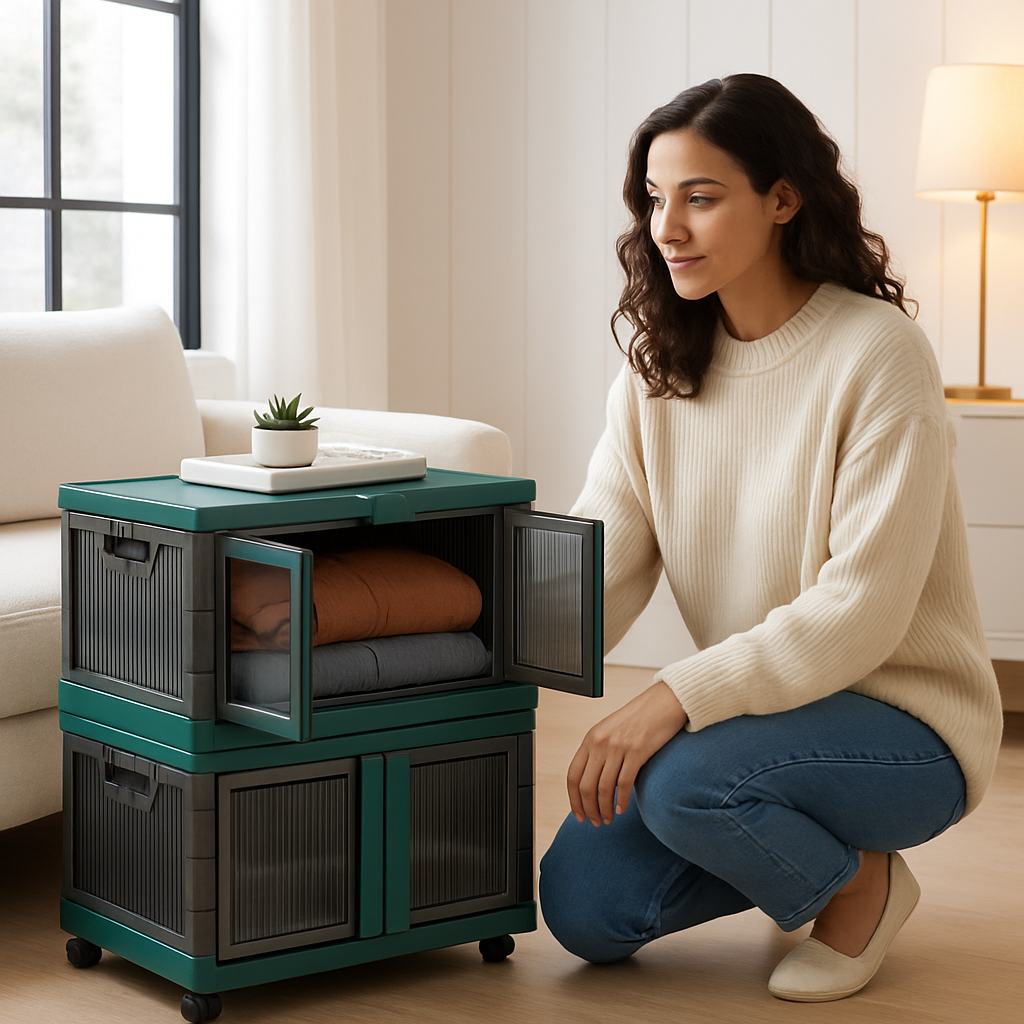 Foldable Storage Bins With Lid Stackable Organizer