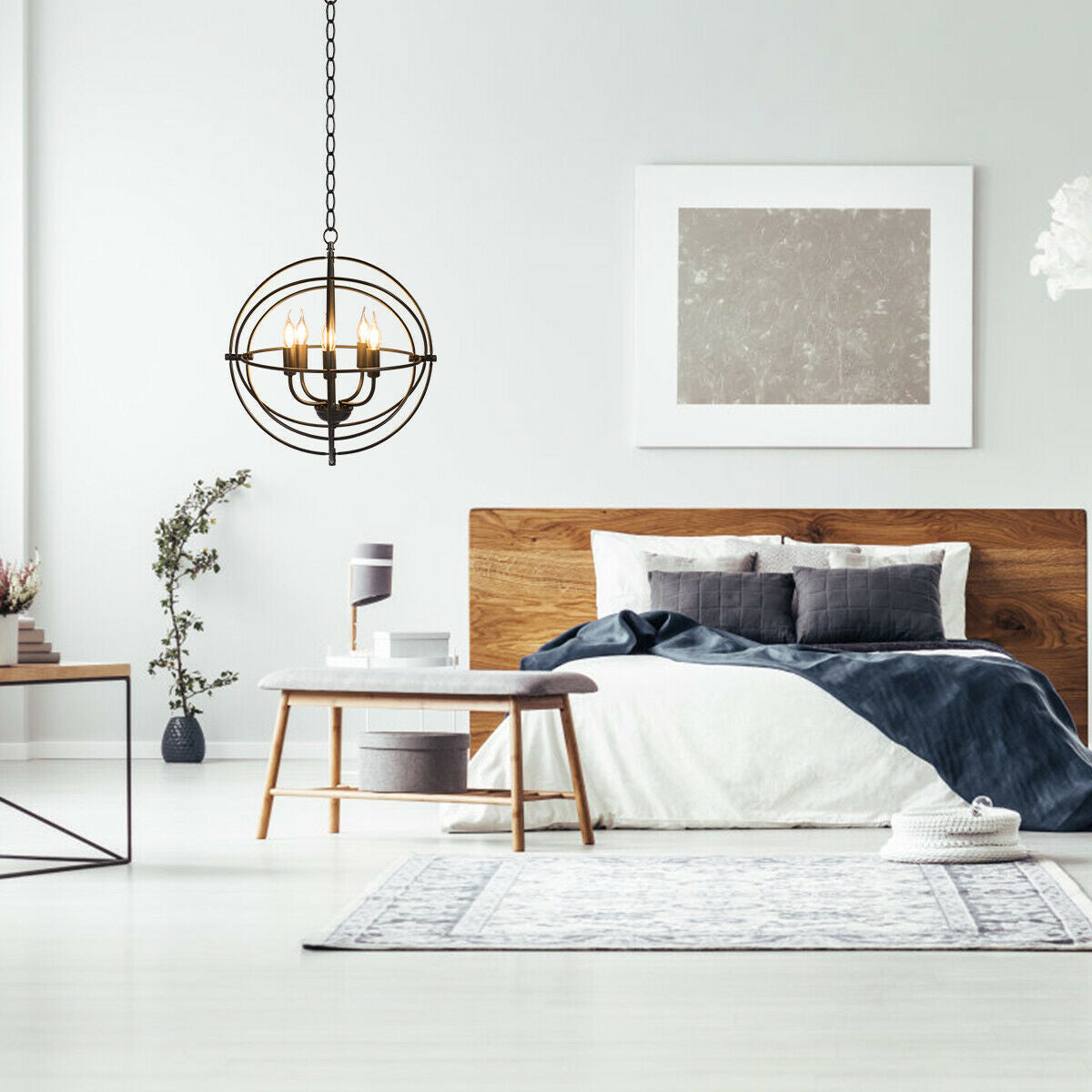 20-Inch 5-Light Metal Chandelier With Pivoting Rings