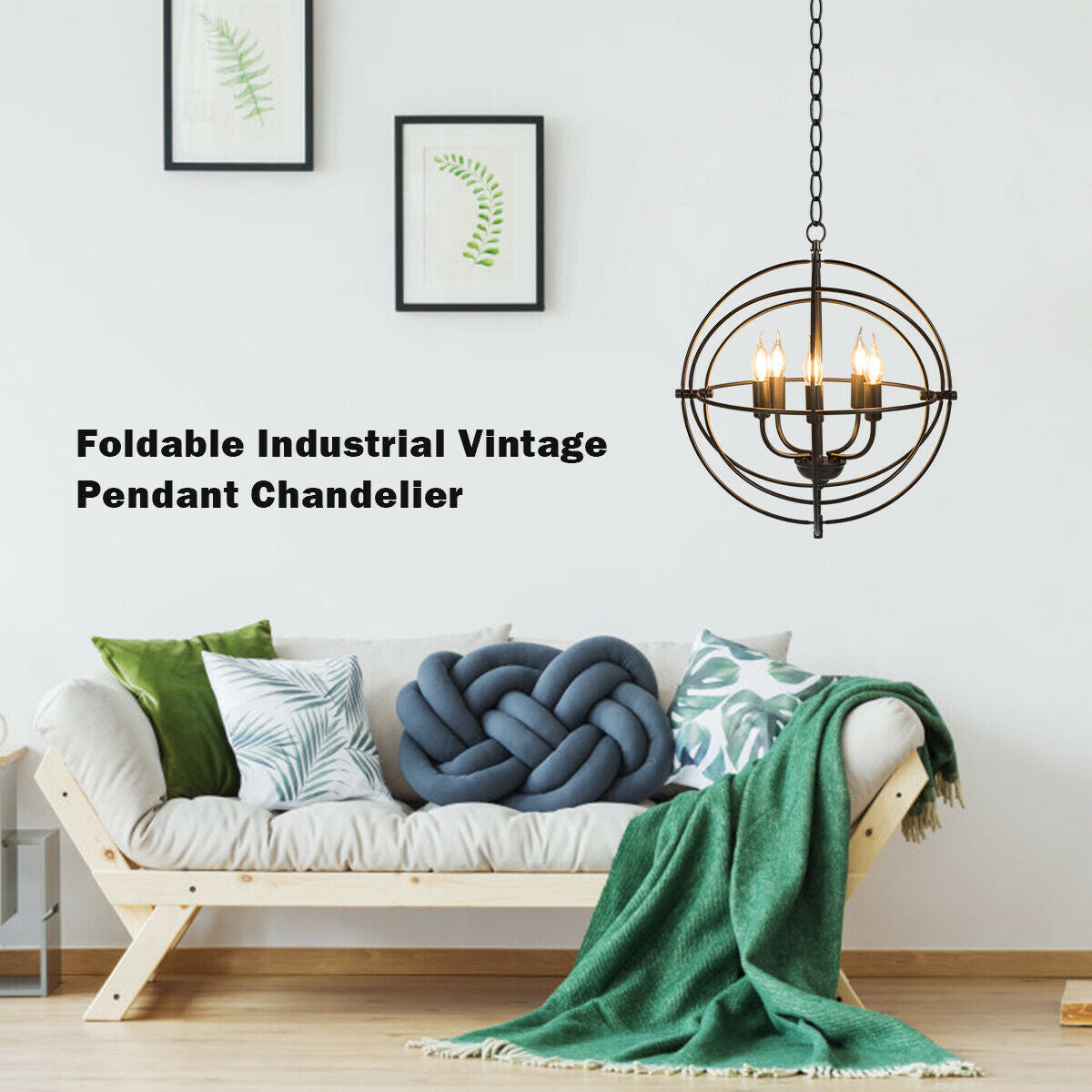 20-Inch 5-Light Metal Chandelier With Pivoting Rings