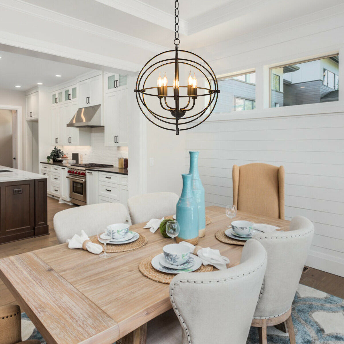 20-Inch 5-Light Metal Chandelier With Pivoting Rings