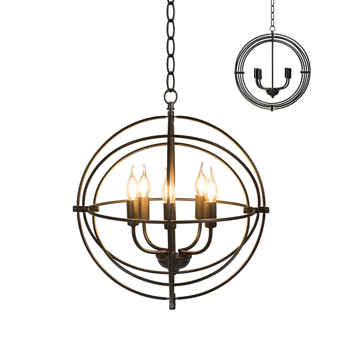 20-Inch 5-Light Metal Chandelier With Pivoting Rings