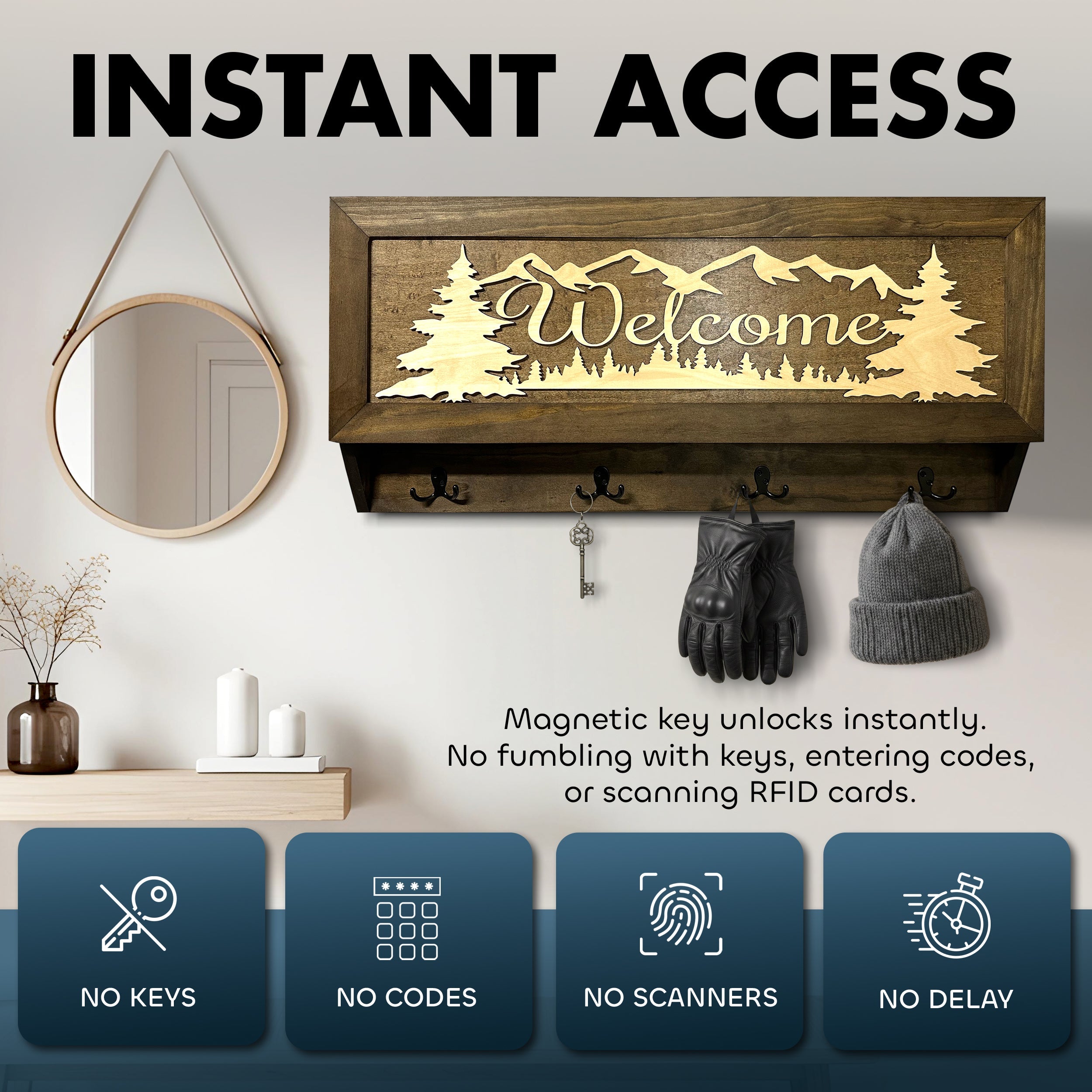 Mountain Scene Welcome Concealment Decor - Handcrafted Wooden Gun Cabinets - Gun Shelf Hidden Storage for Rifles, Shotguns, & Handguns - Quick Access Hidden Wall Safe